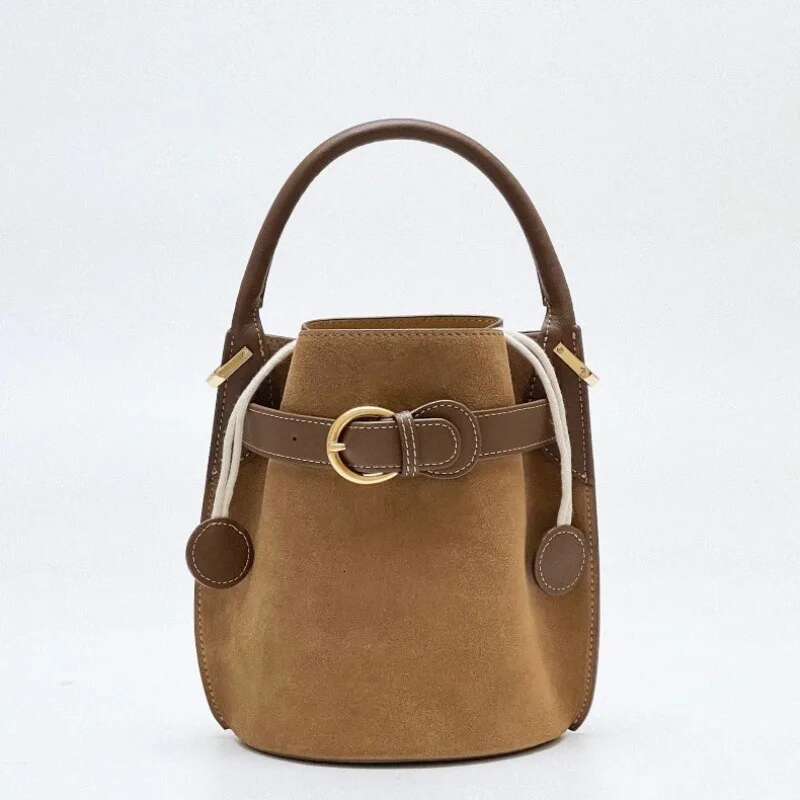 New Women Genuine Leather Bucket Bag Female Large Capacity Shoulder Messenger Ladies Solid Color Retro Tote Handbag