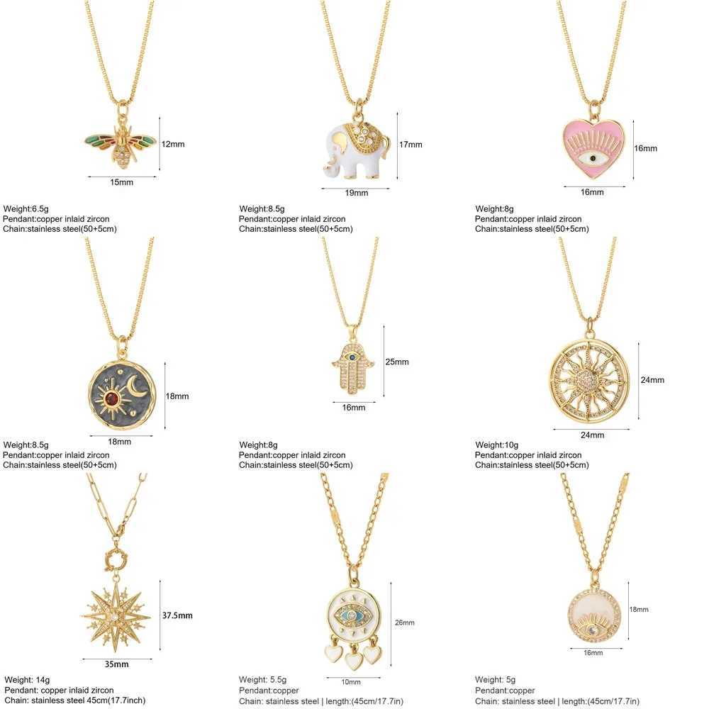 Heart Evil Blue Eye Sun Necklace for Women Cute Dog Bee Elephant Gold Color Pendant Womans Collars Long Stainless Steel ChainsC250411