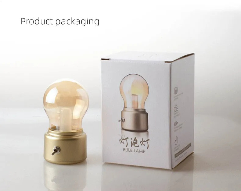 Creative led retro rechargeable night light USB rechargeable bedside bedroom Mini dormitory table light bulb atmosphere light 250410