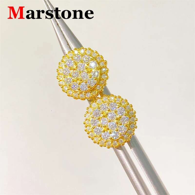 Full Moissanite Diamond Earrings D Color VVS 925 Sterling Silver Yellow Gold Hip-hop Earrings for Women Men