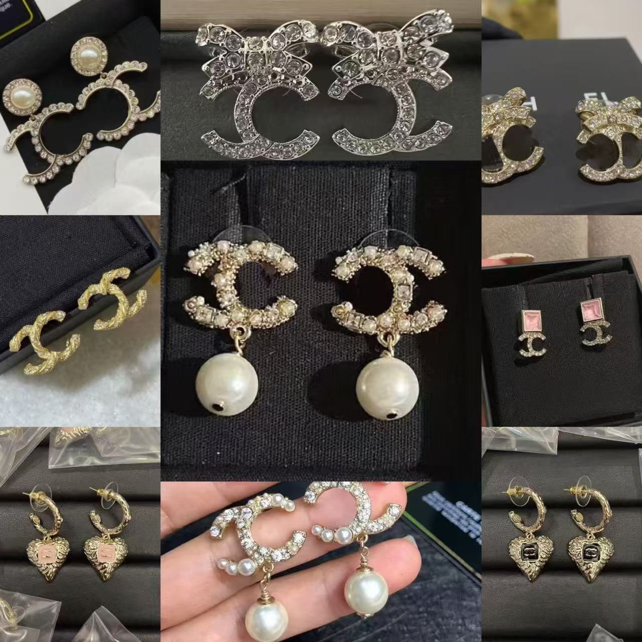 earrings designer earrings luxury Designer Letter studs geometric famous womens round diamond crystal chanels channels chaneljewelry cc earrings Fashion 007