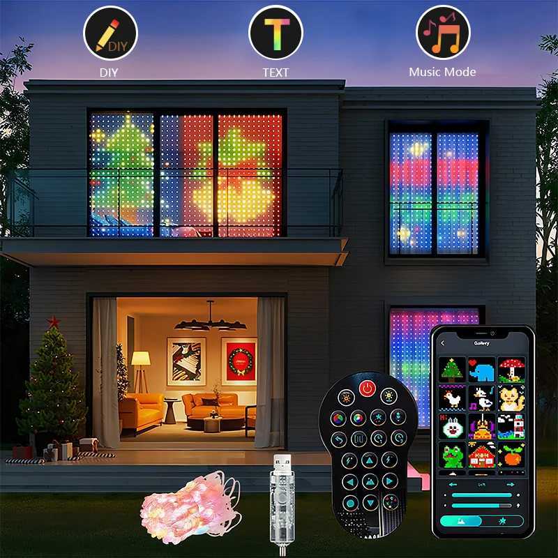 Christmas LED RGB Smart Curtain Lights with Music App Controls Fairy Light DIY String Lamp Party Window Curtain Bedroom Christma Deco Y251111