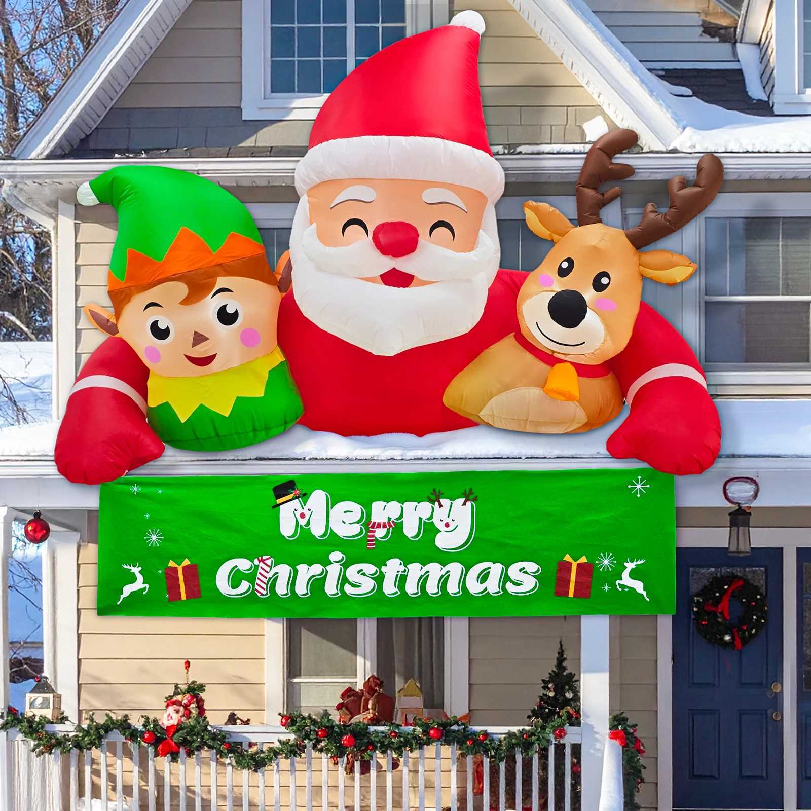 Christmas OurWarm 72FT Christmas Inflatable Outdoor DecorationDetachable Banner Inflatable Santa Claus Outdoor with Elf Reindeer Decor Y251111