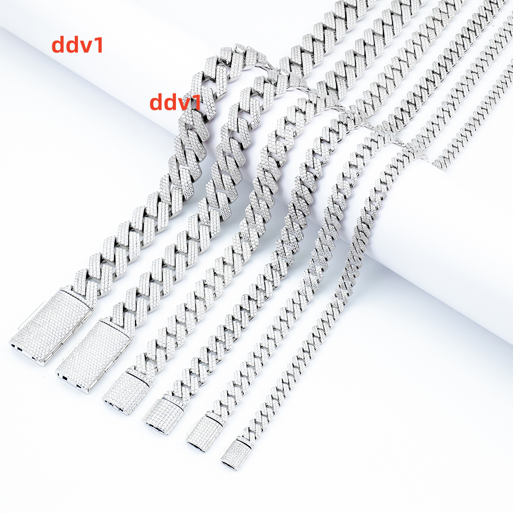 Hip Hop Jewelry 925 Sterling Silver Moissanite Cuban Chain8mm 10mm 12mm 14mm 18mm 20mm Miami Cuban Necklace Chain