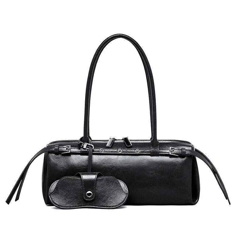 Leather Niche Retro Motorcycle Trend Cool Belt Decoration Handbag New One-Shoulder Armpit Sausage Baguette Women's Bag
