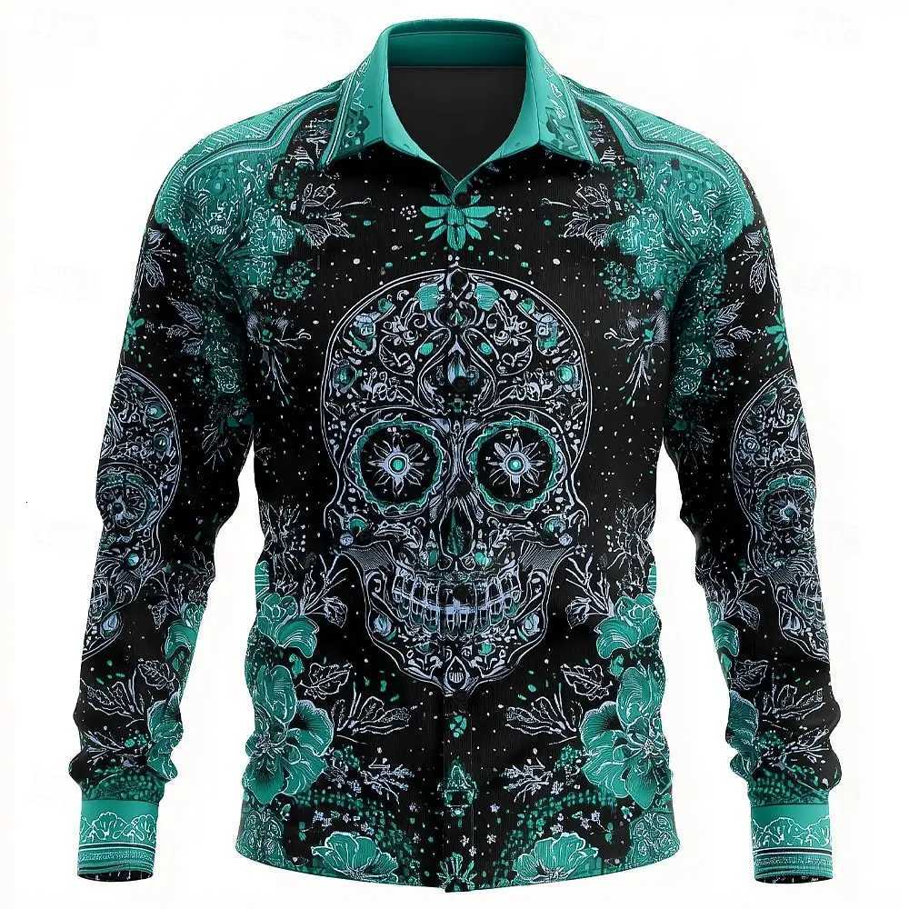 Mens Skull Day of the Dead Flower Floral Shirt 3D Printed Shirt Button Up Shirt Casual Long Sleeve Shirt Street Blouse for Men K251110