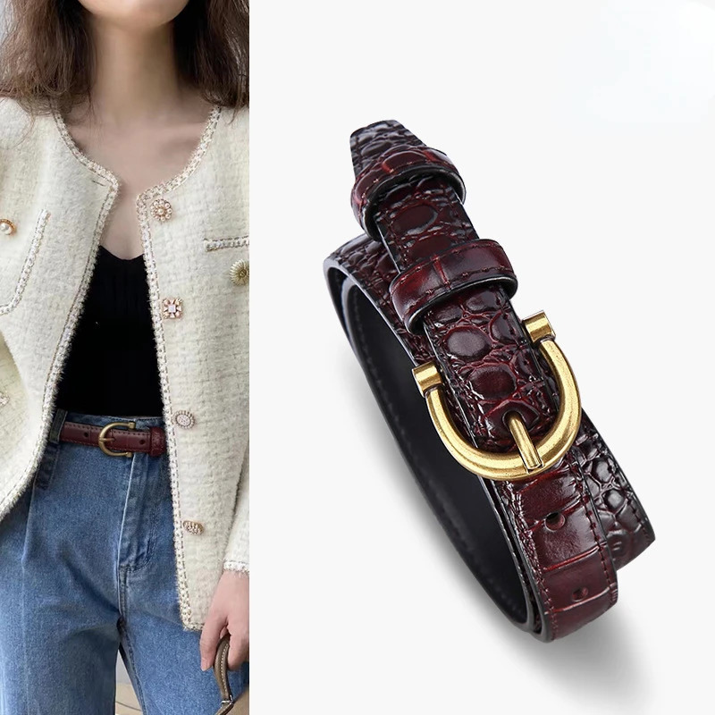 Womens Belt Pattern Decorative Versatile Jeans Set Dress Fashion Accessories Leather Black Trouser Belt 18cm 251031