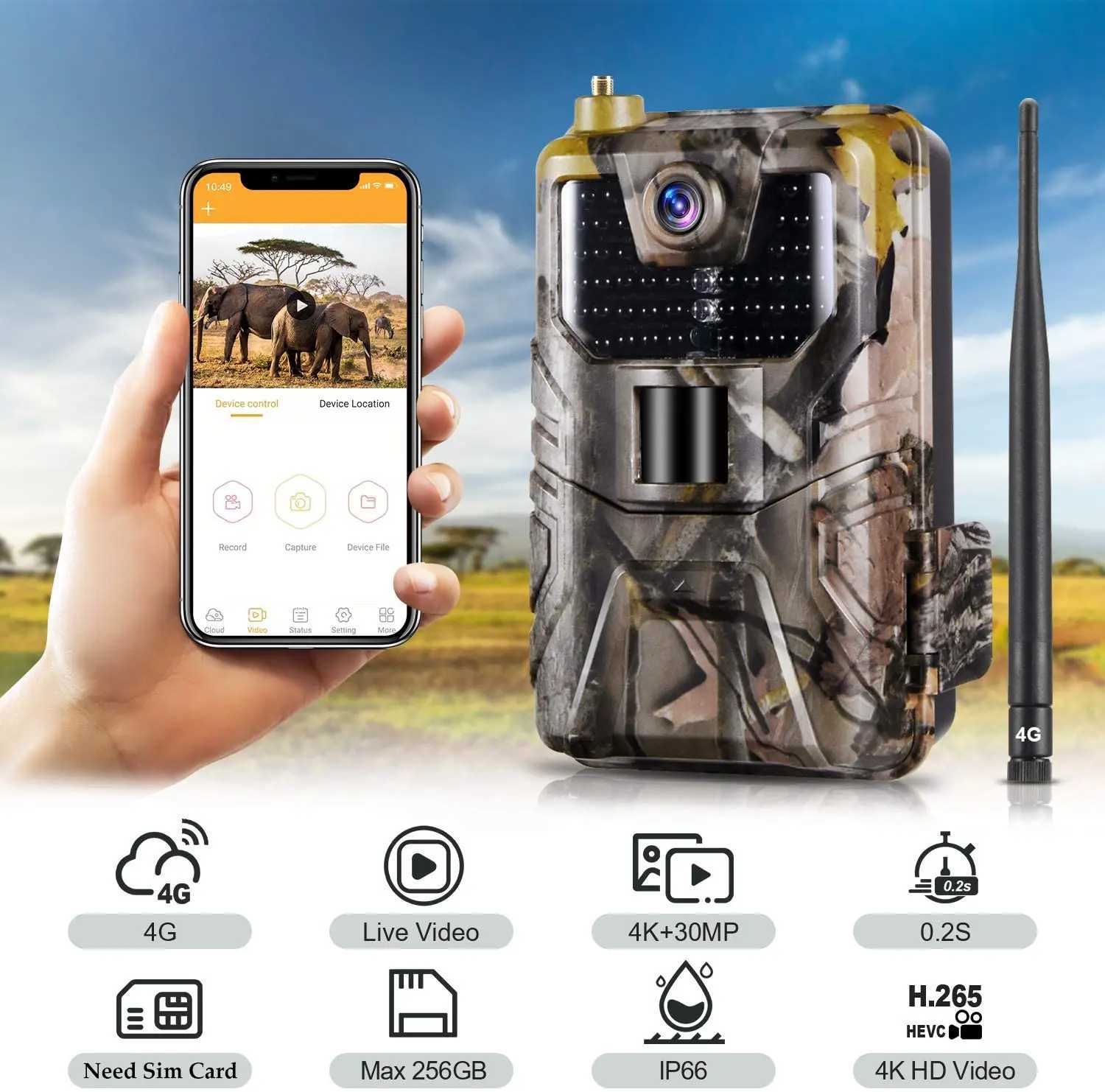 Real time broadcasting application Trail Camera Cloud Service 4G 30MP Wireless Wildlife Hunting Camera HC900PRO 0.3S Night Vision X2504111