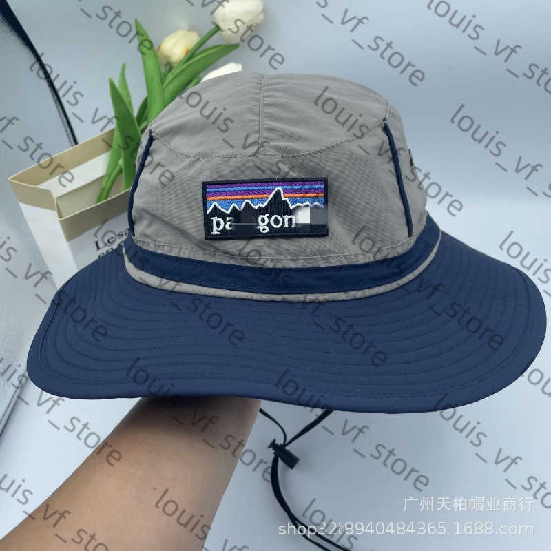 Color Blocked Trendy Fisherman Hat for Men Mountain Climbing and Fishing Quick Drying Drawstring Sun Shading Embroidery H250411