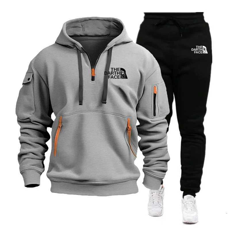 Mens Fashion and Casual Semi-zipper Pocket Sportswear Set Two Sportswear Pieces Jogging Pants Mens Sportswear SetT251111