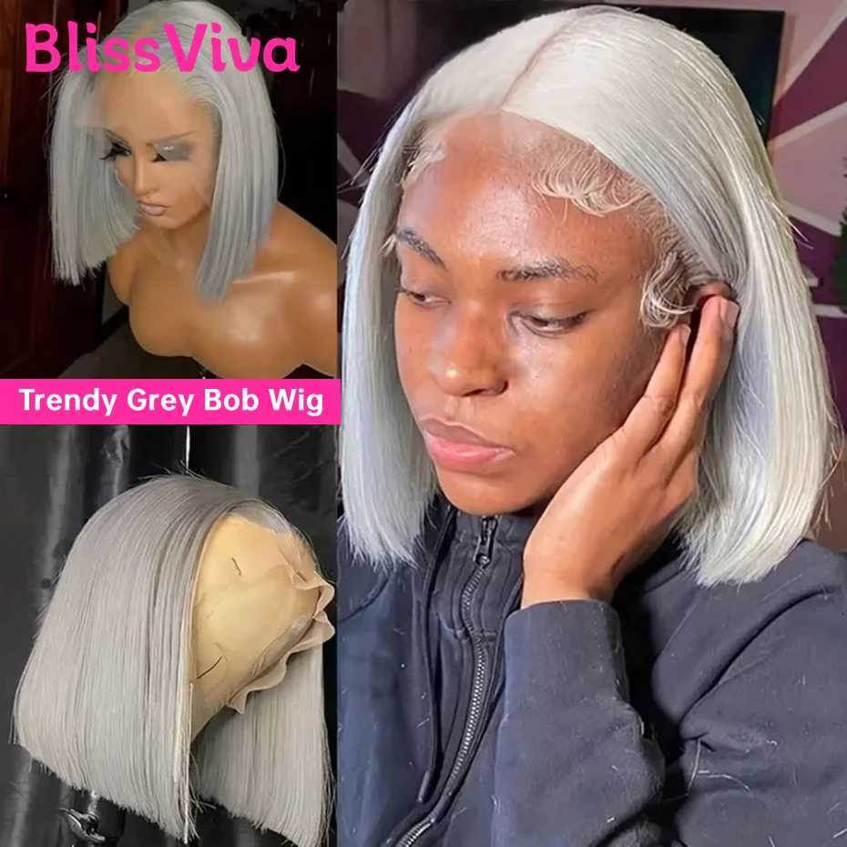 Silver Grey Short Human Hair Wigs 13x6 Lace Front Human Hair Wig Ash Gray Bob Vietnamese Pre Plucked 613 Blonde Lace Frontal WigT251111