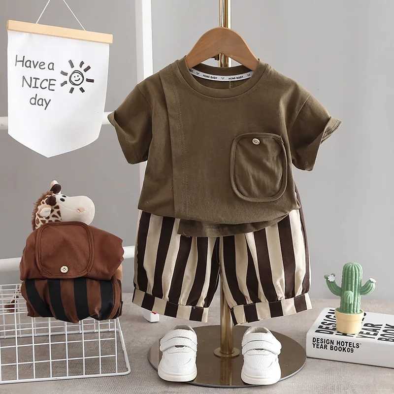 2PCS T-shirt Set Baby Summer Fashion Casual Boys and Girls T-shirt Striped Shirt Set Childrens ClothingXJ250410