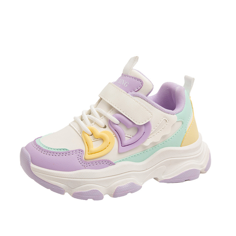 Girls Running Shoes Toddler Sneakers Fashion Classic Hot Sale Kidszworld Kids School Casual Sports Shoes Anti-skid Pink Purple with Love Heart Size 26