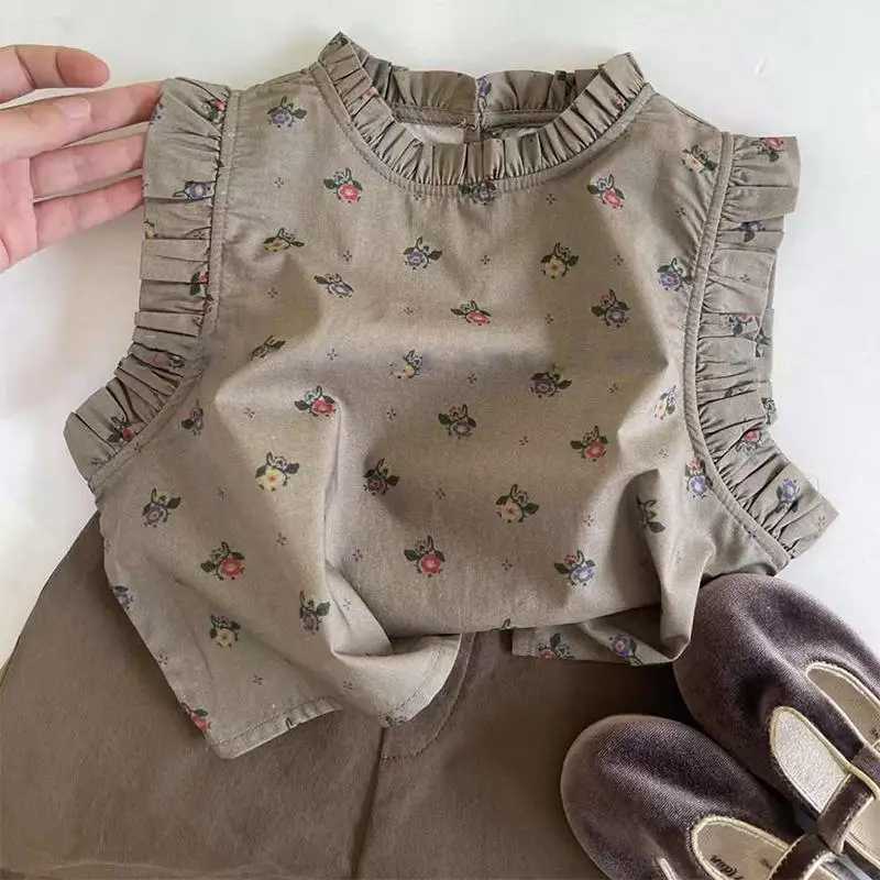 2PCS Childrens and Girls Clothing Set Short Flower Top+Solid Color Shorts Summer Fashion Casual Set Suitable for Girls 1-6 Years OldXJ250410