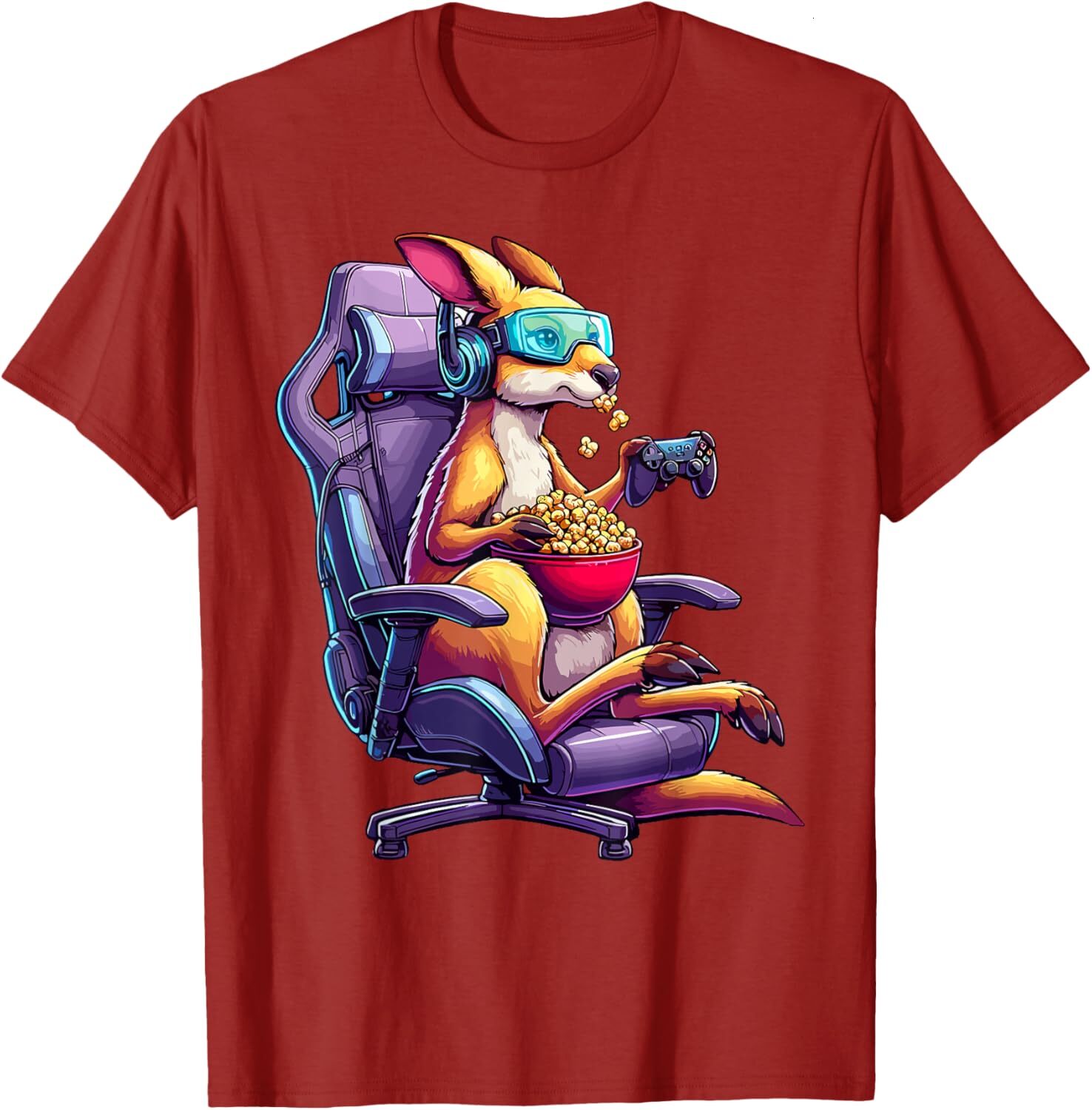T shirt for Mens Kangaroo Popcorn Animal Gaming Controller Headset Gamer Graphic Tee Casual Tops Clothes