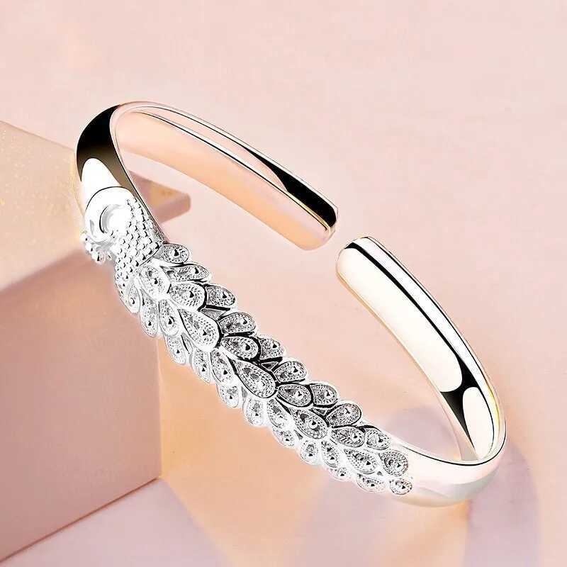 New 925 Sterling Silver Elegant Peacock Opening Screen Bracelet Bangles For Women Fashion Party Wedding Accessories Jewelry GiftC250410