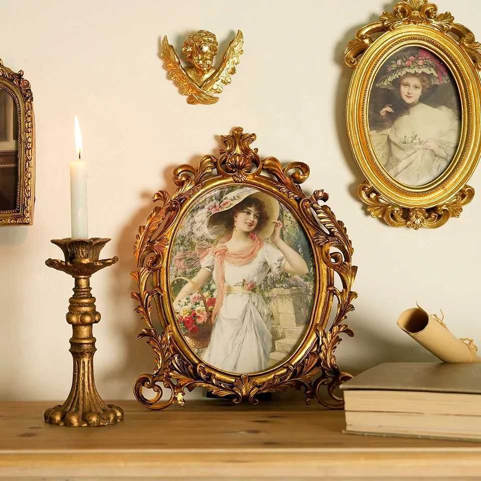 Gold Vintage Picture European Antique Style Home Office Decor Desk Photo Frame for Wall Mounting Tabletop Wedding Display L251110 H260306