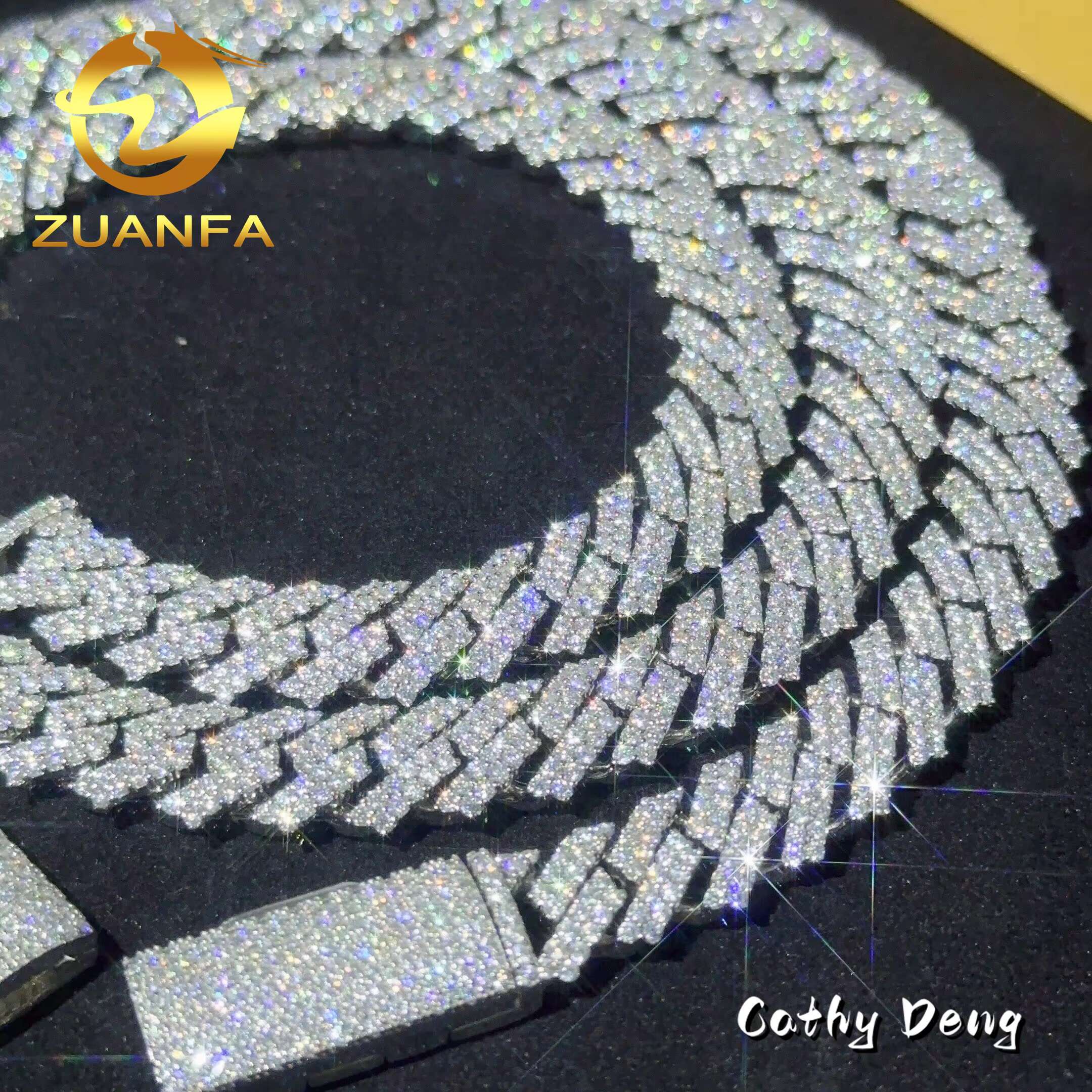 Thick 12mm 2Row Moissanite Hip Hop Jewelry 925 Sterling Silver Cuban Link Chain for Men Moissanite Chain Pass Diamond Test