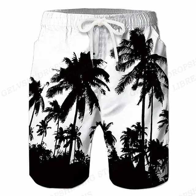 Summer mens shorts quick drying Hawaiian holiday sports swimming trunks fashion 3D coconut tree printing loose sports shorts 6XLW250410