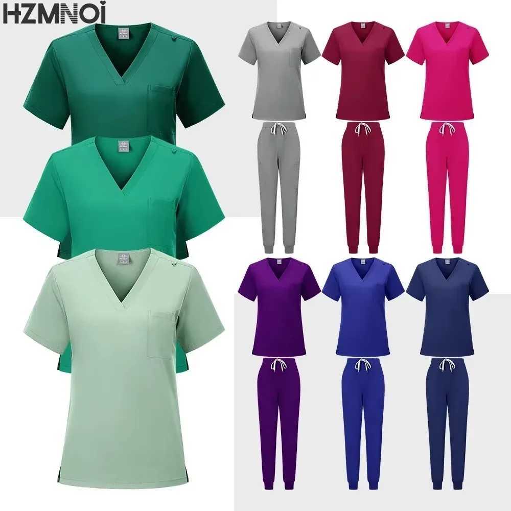 Fashion Black Uniforms Woman Beauty Workwear Medical Scrub Set Doctor Nurse Nursing Clothes Clinical Scrubs Top Pants Sets S-XXL X250410