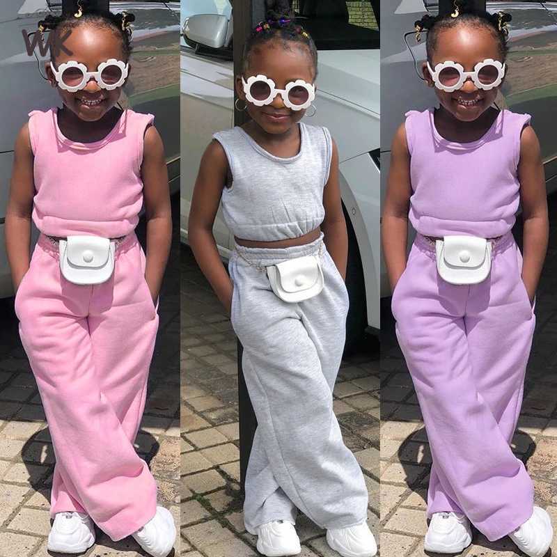 1-10Y Childrens Girls Clothing Set Childrens Clothing Pure Cotton Sleeveless Fashion Top+Weight Loss Pants Summer Childrens Clothing SetXJ250410
