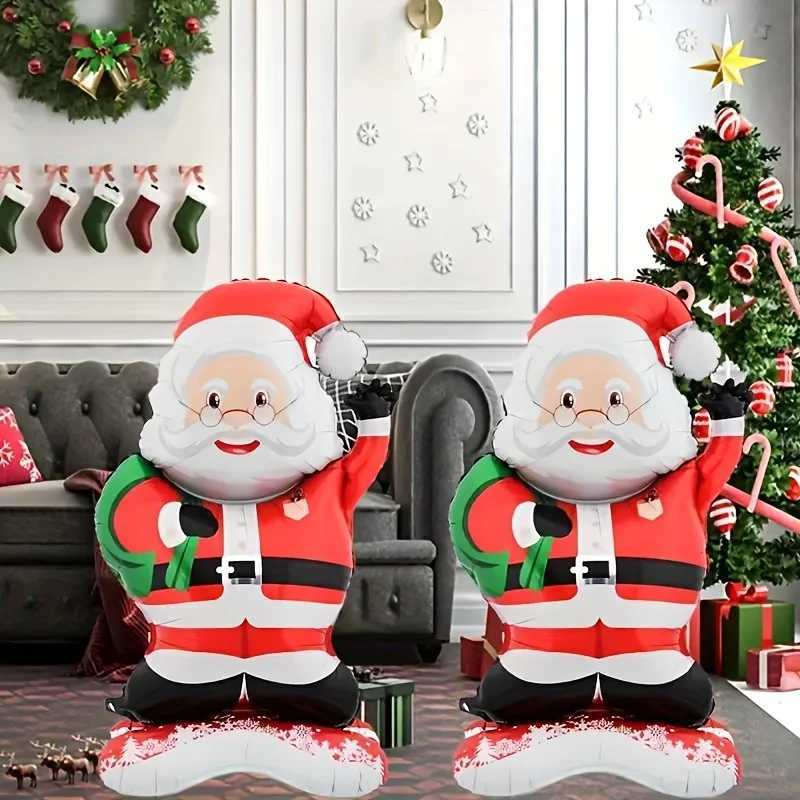 Christmas Extra Large Standing Santa Claus Foil Balloon Decoration - Tall Christmas Party Decor with Santa in Red Suit Green Accents Y251111