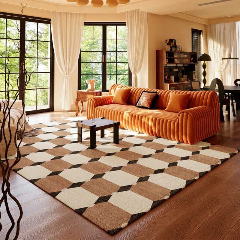 American Retro Rugs for Bedroom Soft Non-slip Lounge Rug Large Area Washable Living Room Decoration Rectangular Plaid Floor Mat Y251110