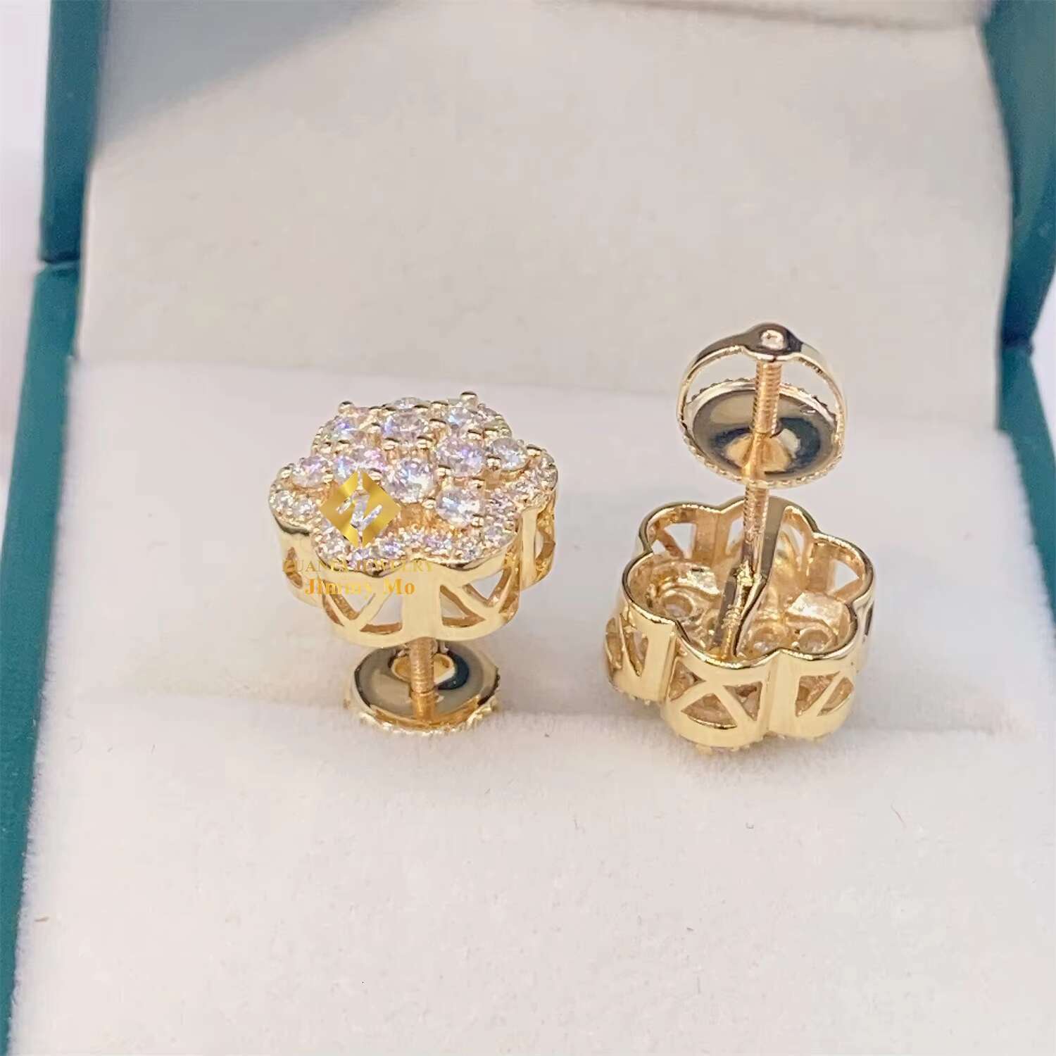 GRA Certificates 10k Solid Gold Iced Out Jewelry Earrings Shining VVS Moissanite Flower Earrings Hip Hop Earring