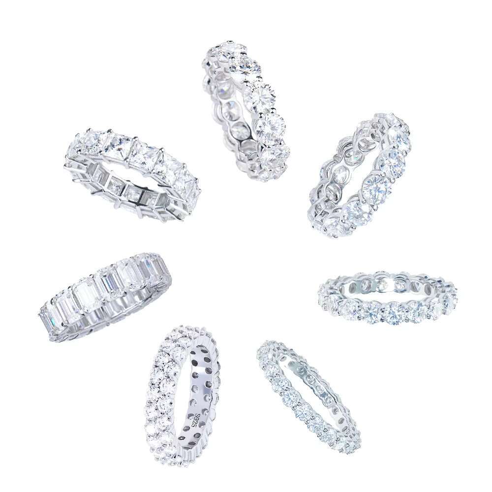 Xingyue Gems Classic Jewelry GRA Certificate Hip Hop 925 Sterling Silver Eternity Band Ring Iced Out Moissanite Ring