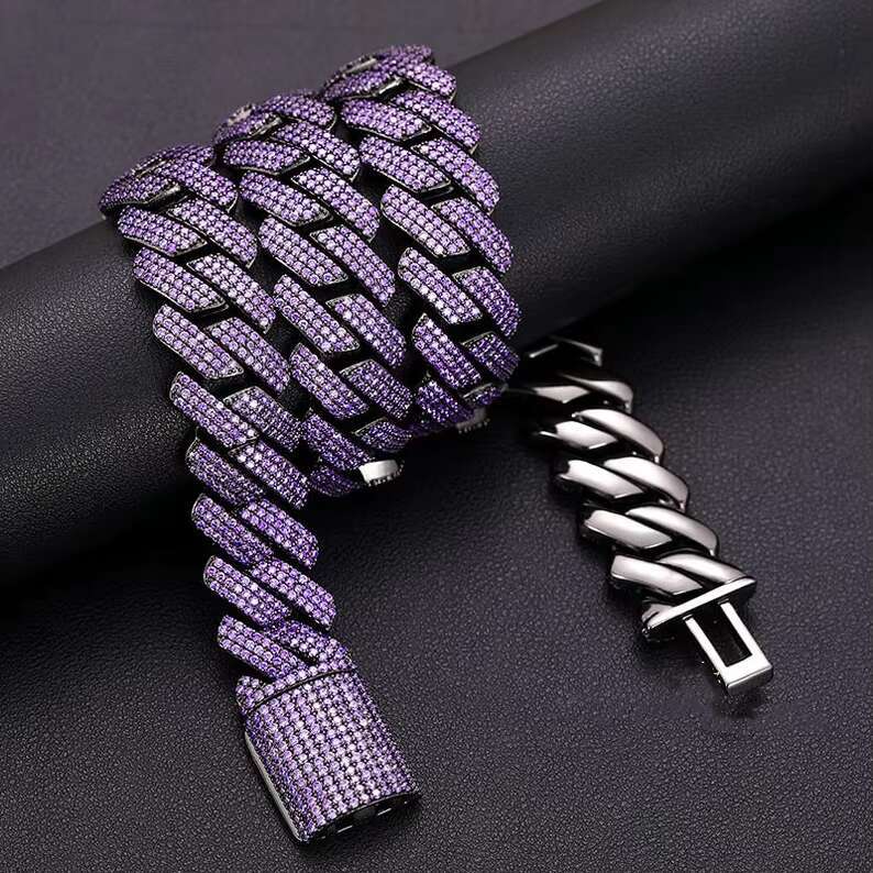 18mm Hiphop Cuban Link Chain Gold Plated 925 Silver Custom Color Iced Out Purple Moissanite Cuban Chain