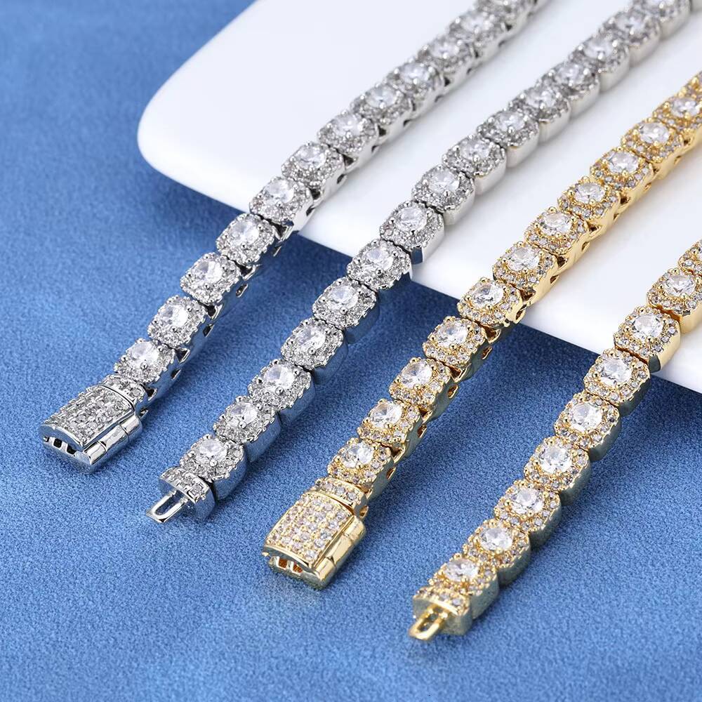 NUOYA High Quality 5mm Tennis Chain 925 Silver Iced Out VVS Moissanite Clustered Design Bling Hip Hop Bracelet Jewelry