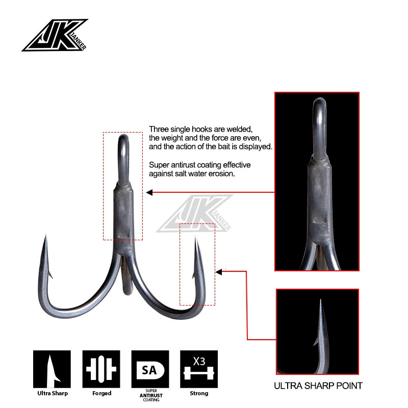 JK JS37 Triple Fishing Gray Color 3X Strong Treble Hooks super antirust Fishhook Fishing Tee Hook10110 20 30 Seafishing 251103