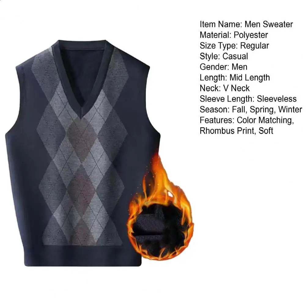 Autumn and winter mens sweater vest with diamond print Vneck sleeveless top color matching decal knit zipper clothing 250411Z