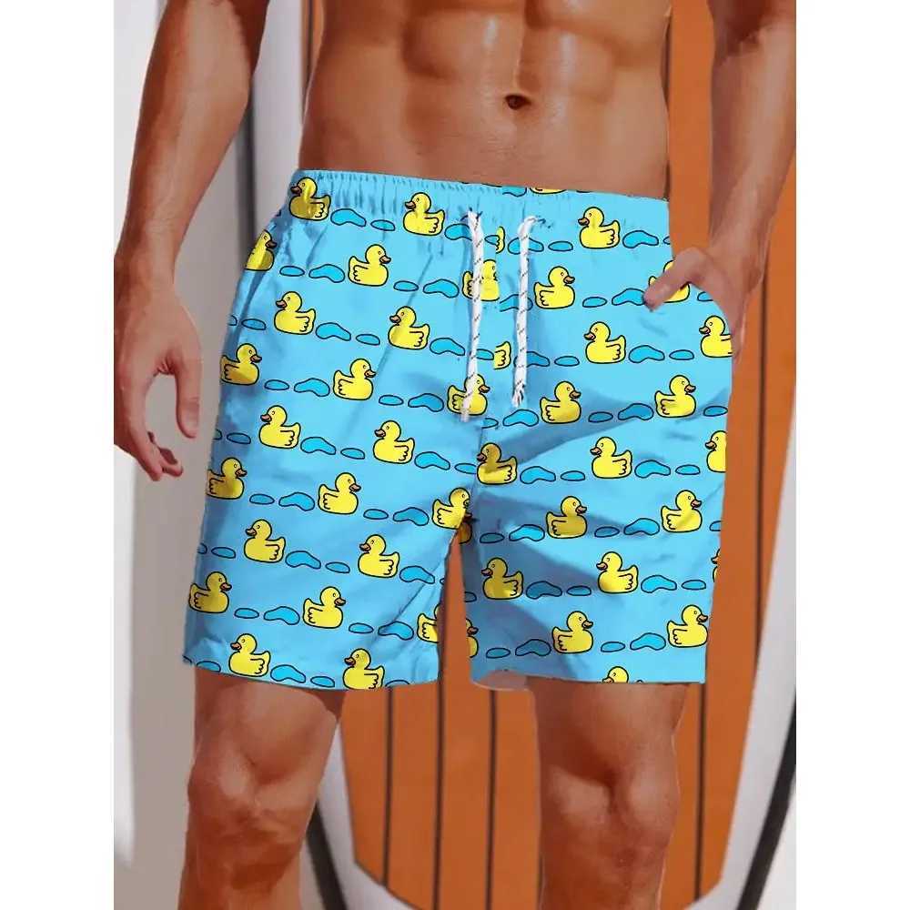 Mens shorts Hawaiian yellow duck mens printed summer short swimsuit elastic waist 3D printed breathable short streetwearW250410