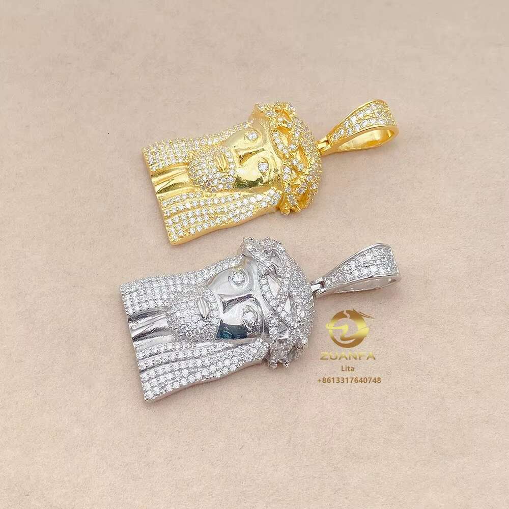 Zuanfa Factory Direct 925 Silver Jesus Head Hiphop Custom Moissanite Pendant Pave Diamond Stone Pendants