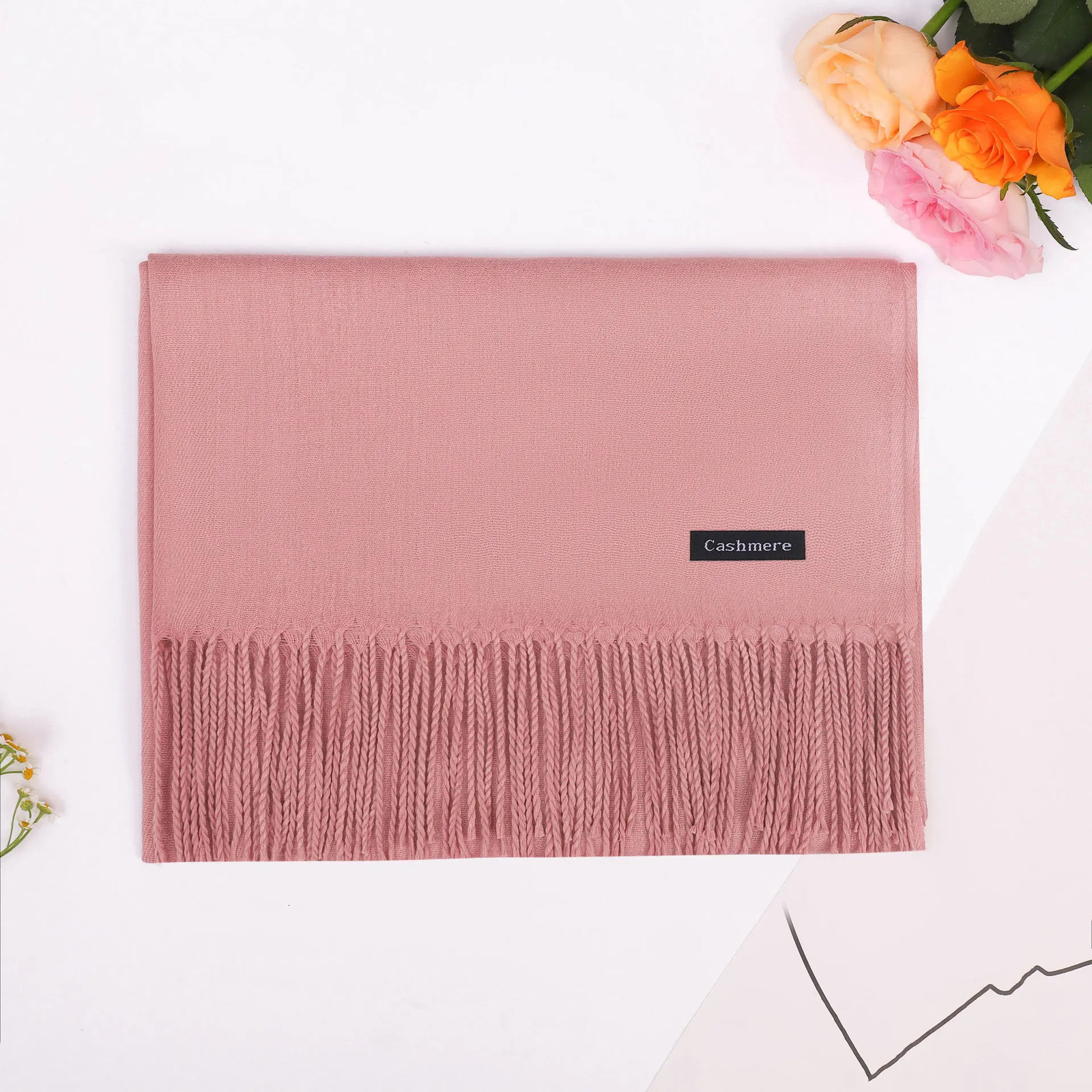 Multicolor autumn and winter solidcolor scarf womens singlecolor faux cashmere fringed thickened shawl fashionable 251031