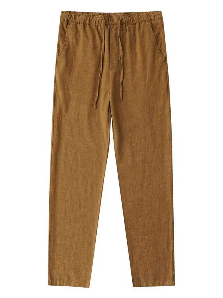 Casual straight cotton linen pants mens wide leg lightweight pocket cotton sports pants mens walking and jogging work clothesXJ250410