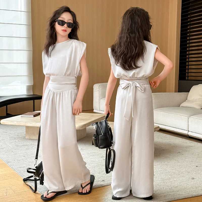 Baby girl clothing set girls summer vest set 2024 new Korean fashion big thin loose straight leg wide leg pants 2-piece setXJ250410