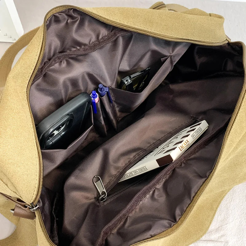 Large capacity briefcase mens travel bag canvas weekend shoulder bag multifunctional messenger handbag 250410