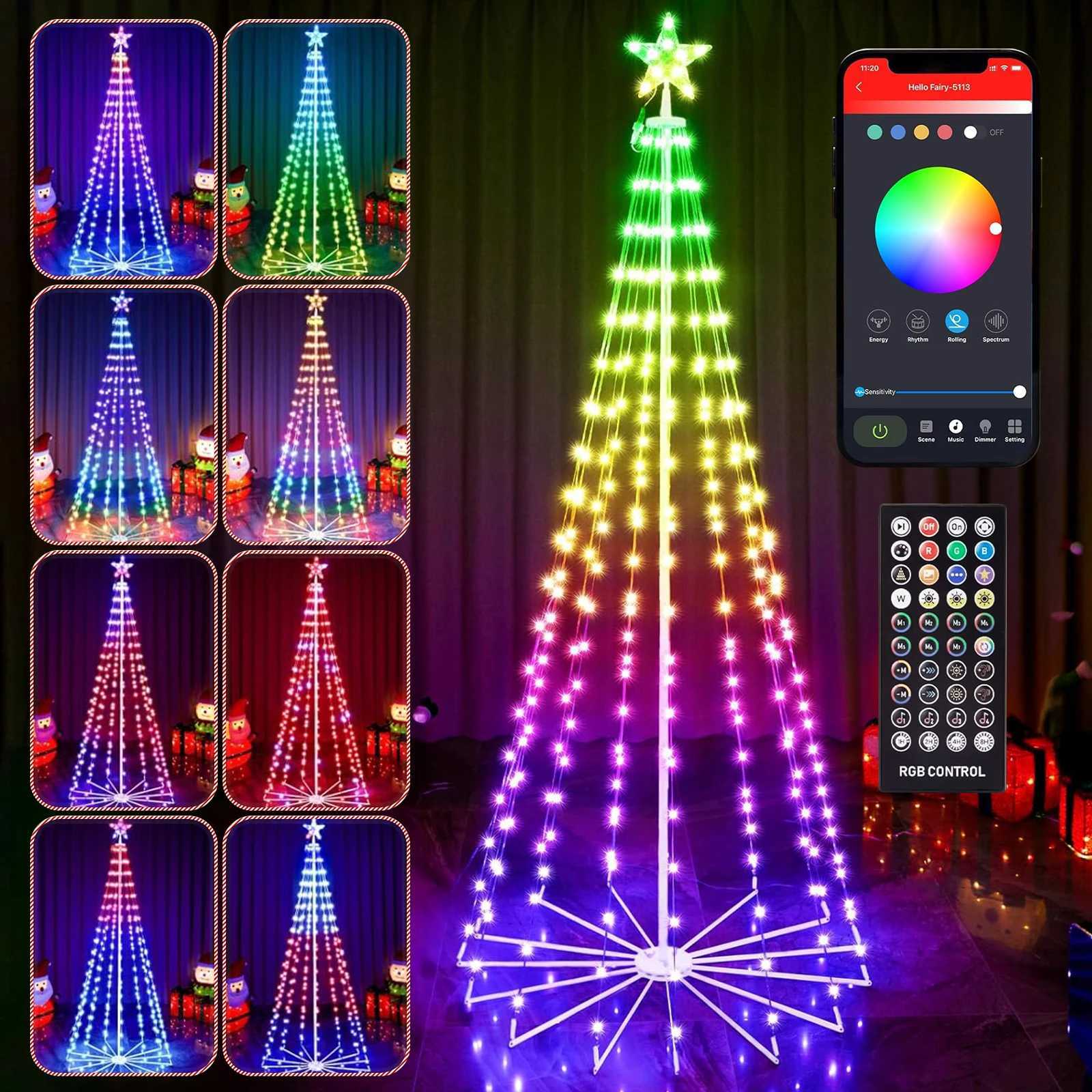 Christmas 24M RGBW Christmas Tree DIY Lighting 16 Million LED Pre Lit Cone Tree Color Changing Lights Music Sync Indoor Outdoor Decor Y251111