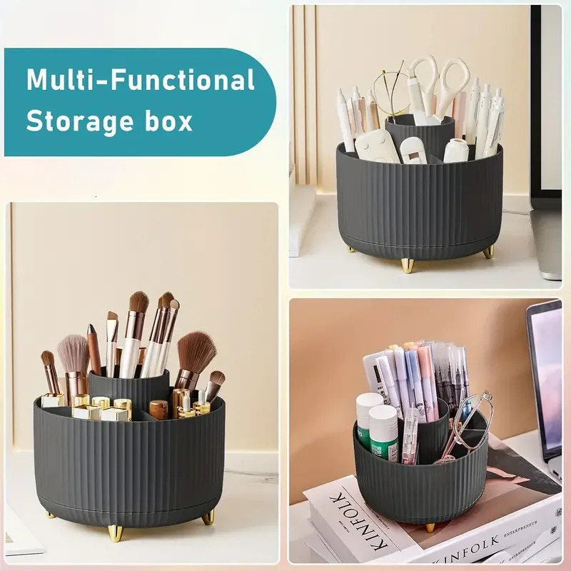 360 Rotating 5 Slot Makeup Brushes Holder Organizer Multi-Functional Desk Storage Cosmetics Storage for Vanity Desktop Bathroom 251111
