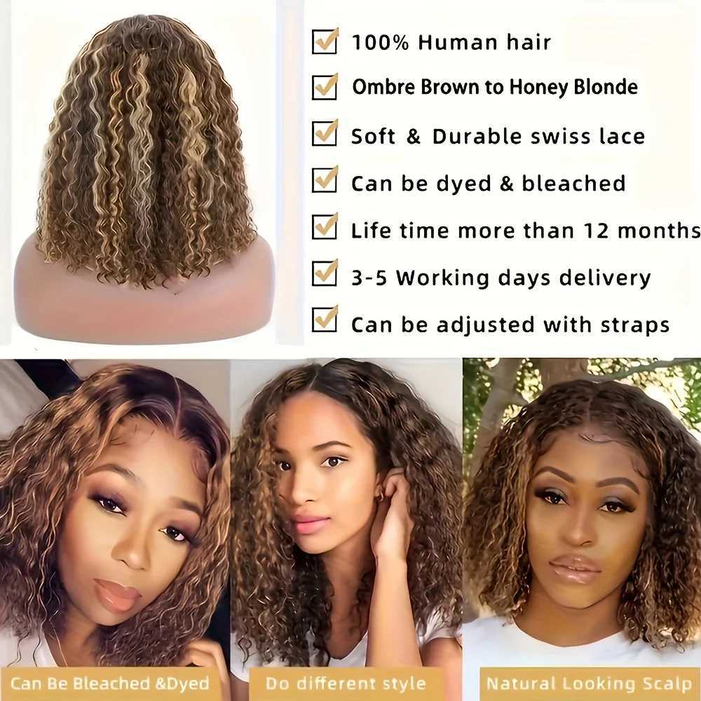 Glueless Lace Wigs Bob Wig Human Hair 100 Deep Wave Short Human Hair Wigs Highlight 5X5 Hd Lace Closure Wig Pre Plucked Pre CutT251111