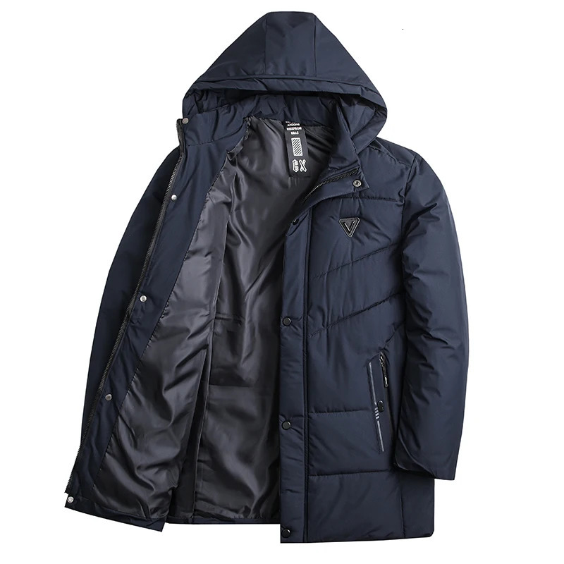 Men Winter Parkas Hooded Thick Warm Jackets Mid-Length Outerwear Fashion Casual Puffer Jacket Solid Blue Black Quilted Coat 251106