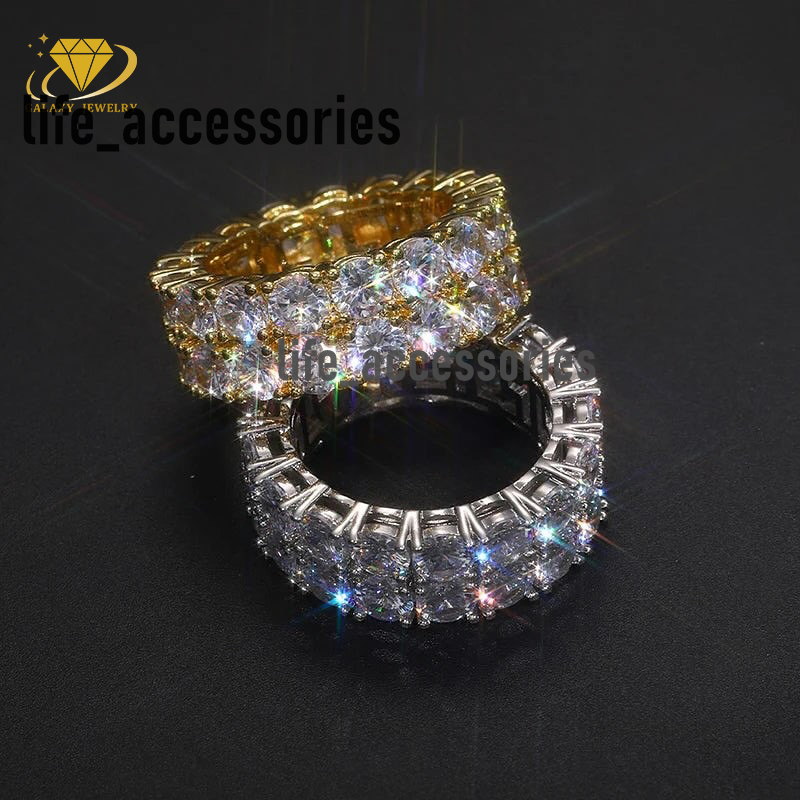 Iced Out Ring Hiphop Moissanite Rings 14k 18k S925 Tennis Two Rows Solitaire Couples Iced Out Diamond Ring Luxury Brand Jewelry