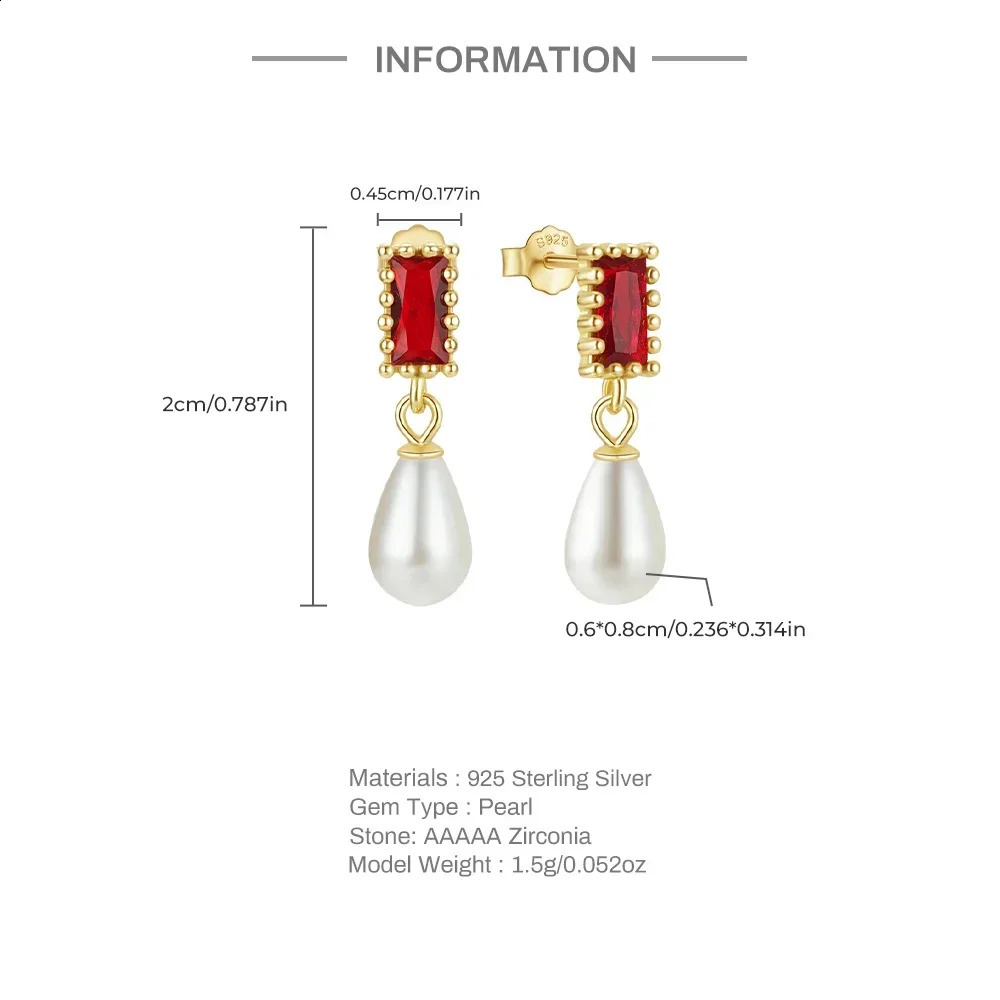 ESO 925 sterling silver simple temperature pearl zircon earrings womens colorful crystal earrings exquisite jewelry 250409