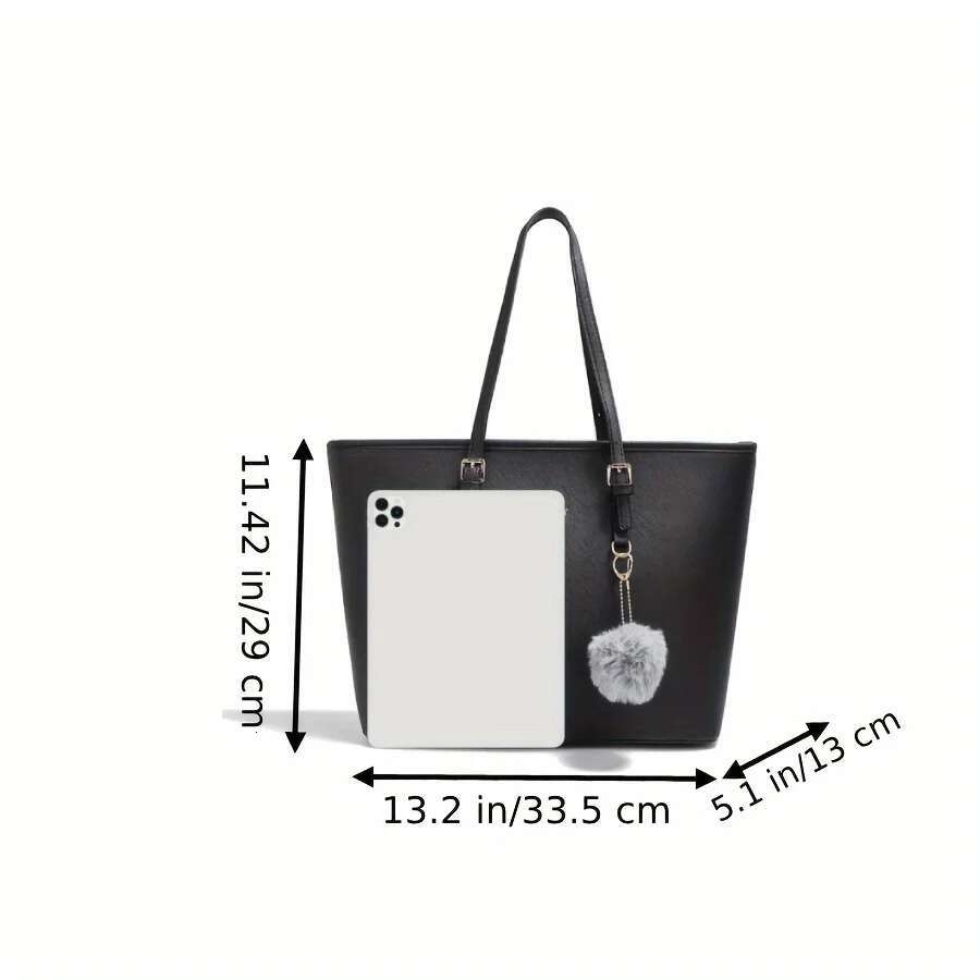 2Pc+Women Shoulder Tote Handbag PU Leather Large Capacity Computer Purse Bag Wallet Black Valentine's Day Gift