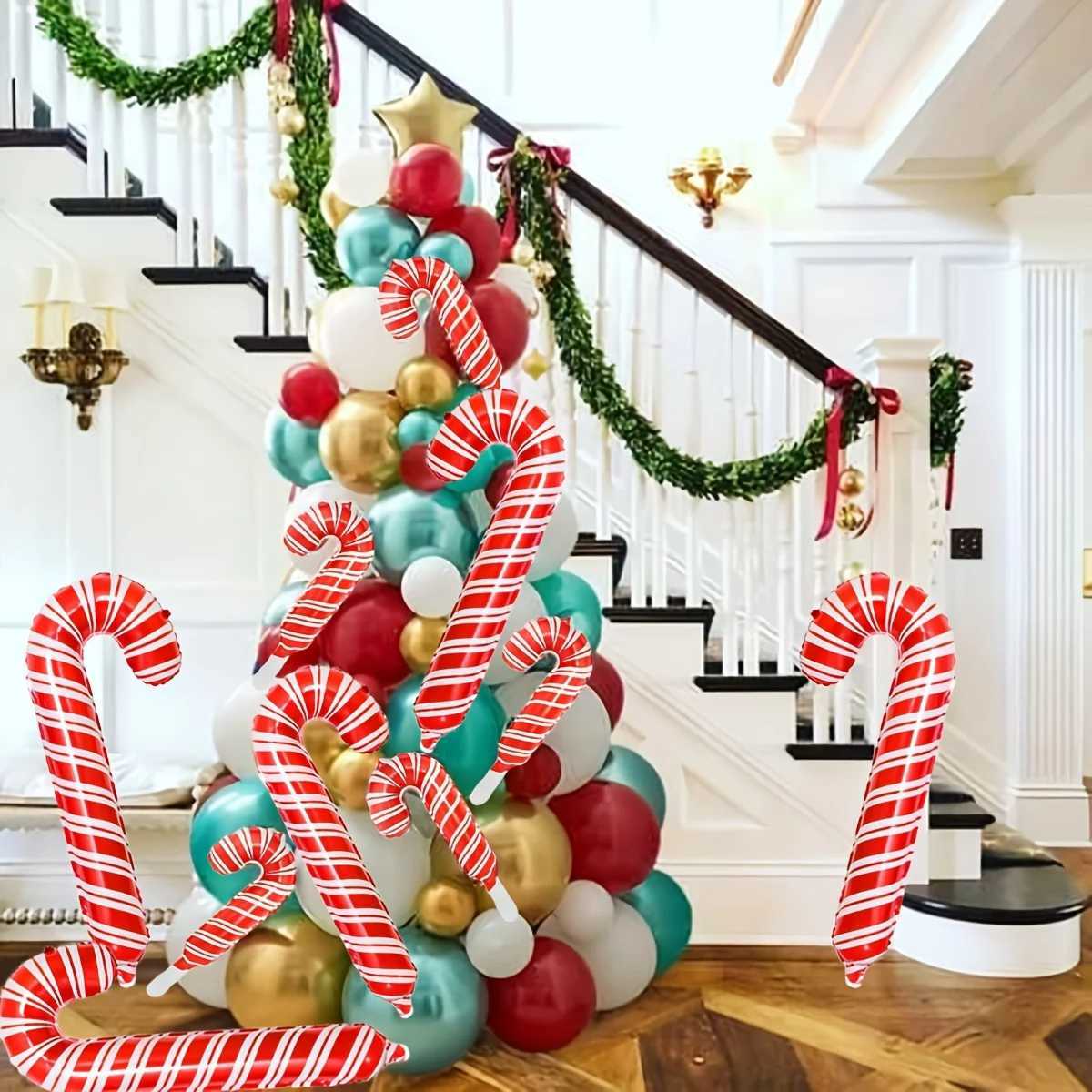 Christmas 10pcs Christmas Candy Cane Stick Balloons Outdoor Candy Canes Decor for Xmas Decoration Supplies Navidad Decoration Supplies Y251111