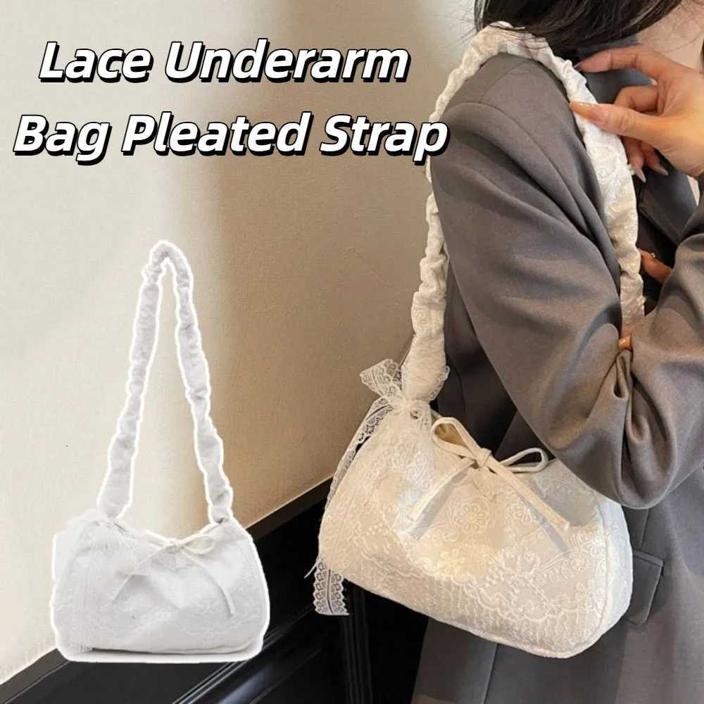 Tote Bag Lace Shoulder Bag Pleated Strap With Ribbon Simple Canvas Handbag Cloth Korean Style Large Capacity Bag SchoolT251110