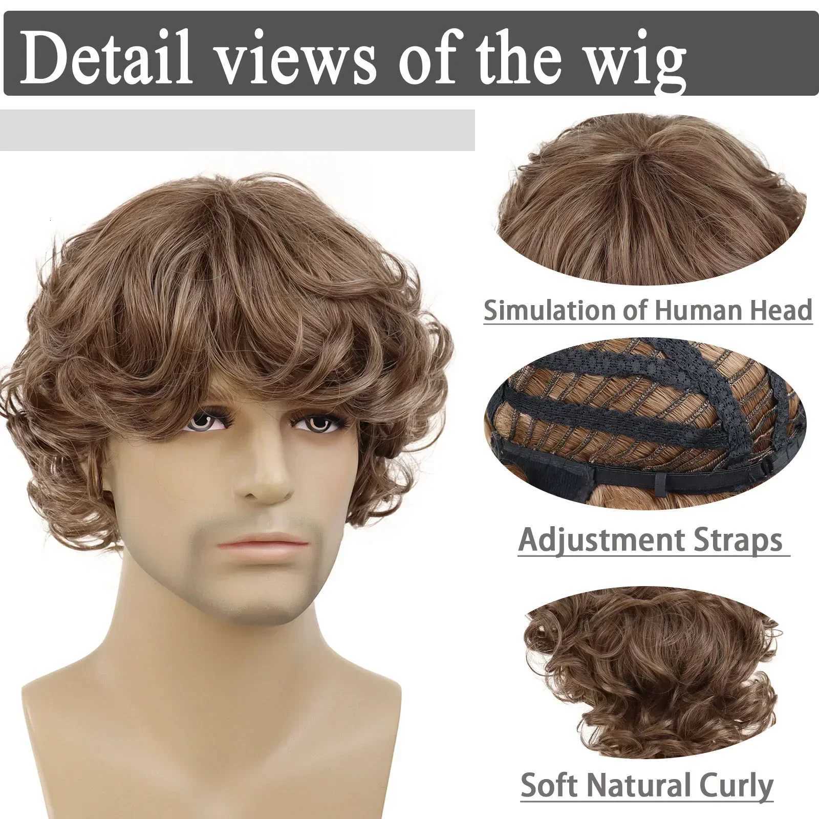 Synthetic Curly Men Wig Short Brown Hair Businessmen Curly Haircut Man Guys Natural Hairstyle The Summer Outfits Cosplay CostumeT251111