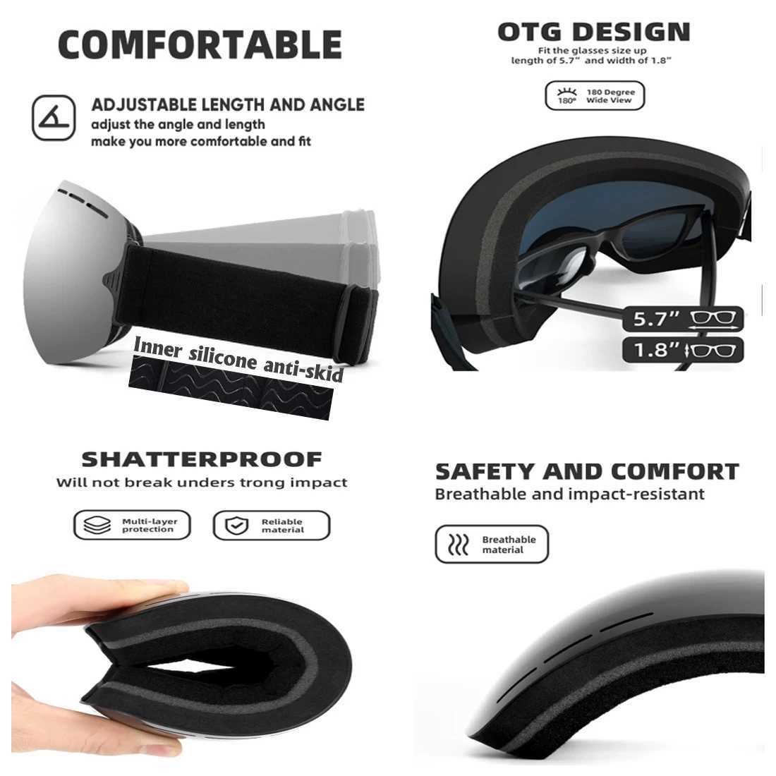 Adult Ski Goggles Large Snow Goggles Safety Glasses Unisex Snowboarding Accesories Case For Glasses Ski Sport Goggles HD Glasses K251110